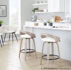 Grotto 26" Fixed-Height Counter Stool - Set of 2 - Light Grey Wood, White PU, Black Metal