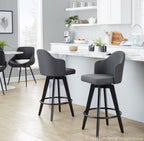 Ahoy 26" Fixed-Height Counter Stool - Set of 2 - Black Bamboo, Charcoal Fabric, Black Metal