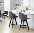 Ahoy 26" Fixed-Height Counter Stool - Set of 2 - Black Bamboo, Charcoal Fabric, Black Metal