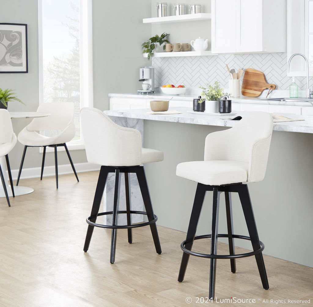 Ahoy 26" Fixed-Height Counter Stool - Set of 2 - Black Bamboo, Cream Fabric, Black Metal