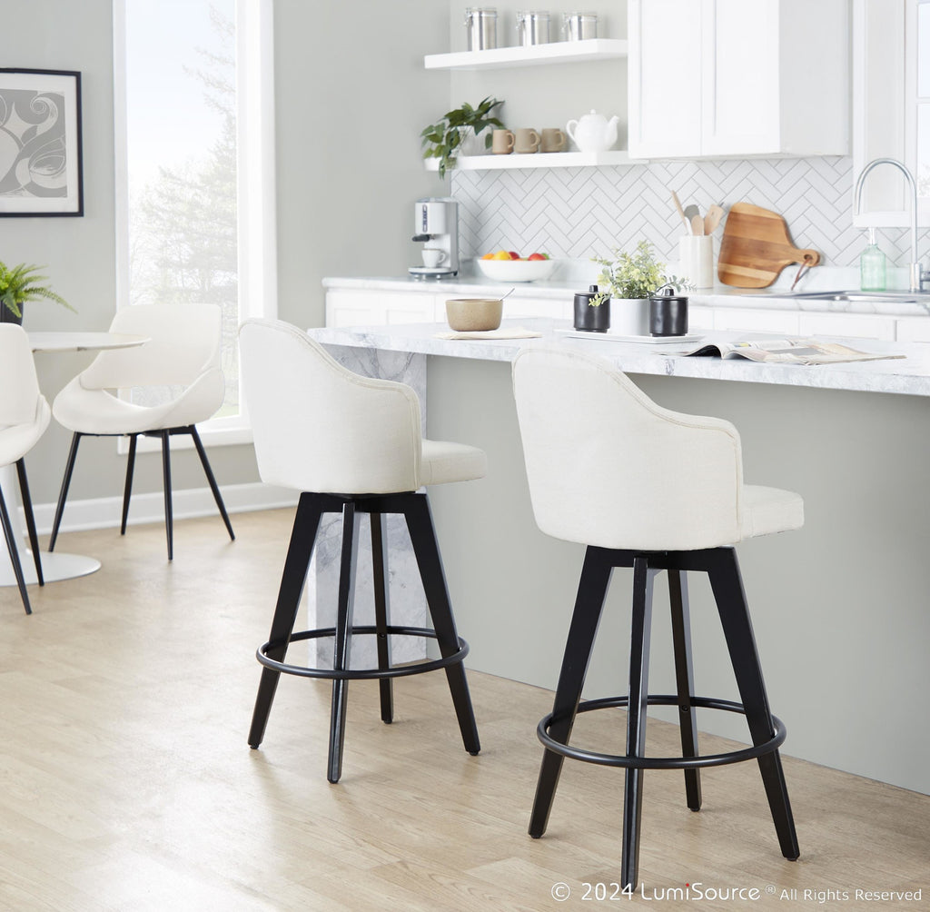 Ahoy 26" Fixed-Height Counter Stool - Set of 2 - Black Bamboo, Cream Fabric, Black Metal