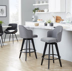 Ahoy 26" Fixed-Height Counter Stool - Set of 2 - Black Bamboo, Grey Fabric, Black Metal