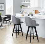 Ahoy 26" Fixed-Height Counter Stool - Set of 2 - Black Bamboo, Grey Fabric, Black Metal
