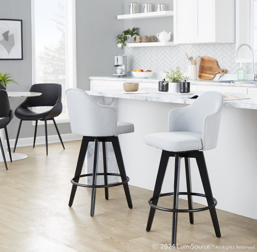 Ahoy 26" Fixed-Height Counter Stool - Set of 2 - Black Bamboo, Light Grey Fabric, Black Metal