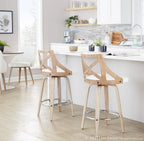 Charlotte 26" Fixed-Height Counter Stool - Set of 2 - Whitewashed Wood, White PU, Chrome Metal