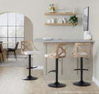 Charlotte Adjustable Barstool - Set of 2 - Black Metal, Whitewashed Wood, Cream Fabric