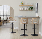 Charlotte Adjustable Barstool - Set of 2 - Black Metal, Whitewashed Wood, Cream Fabric