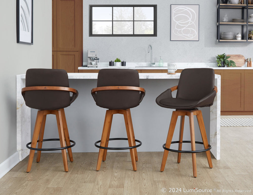 Cosmo 26" Fixed-Height Counter Stool - Walnut Bamboo, Brown PU, Black Metal