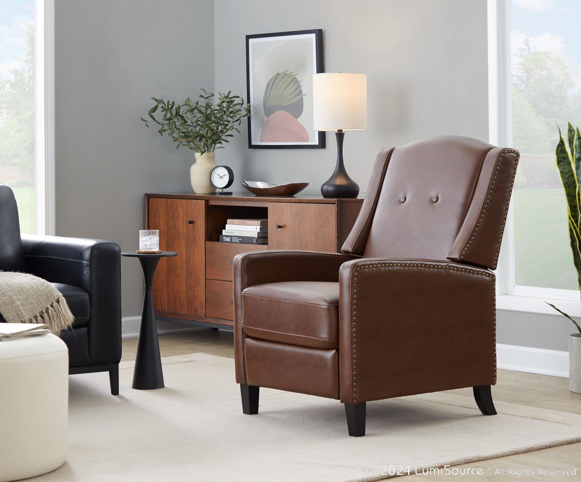 Stanley Recliner - Black Wood, Brown PU