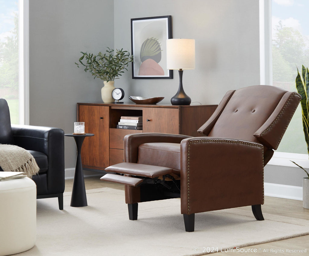 Stanley Recliner - Black Wood, Brown PU