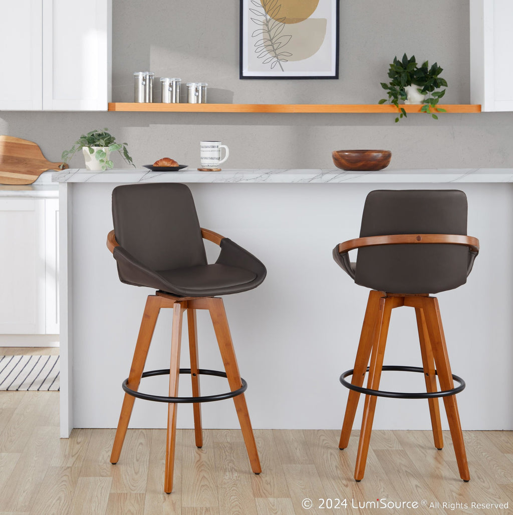 Cosmo 29" Fixed-Height Barstool - Walnut Bamboo, Brown PU, Black Metal