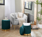 Marla Nesting Pleated Ottoman Set - Gold Metal, Peacock Teal Velvet