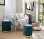 Marla Nesting Pleated Ottoman Set - Gold Metal, Peacock Teal Velvet