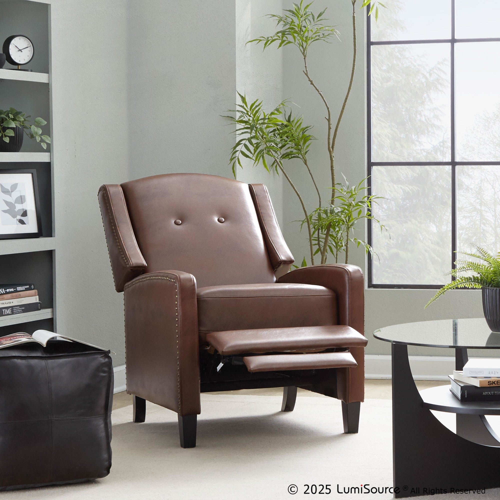 Stanley Recliner - Black Wood, Brown PU