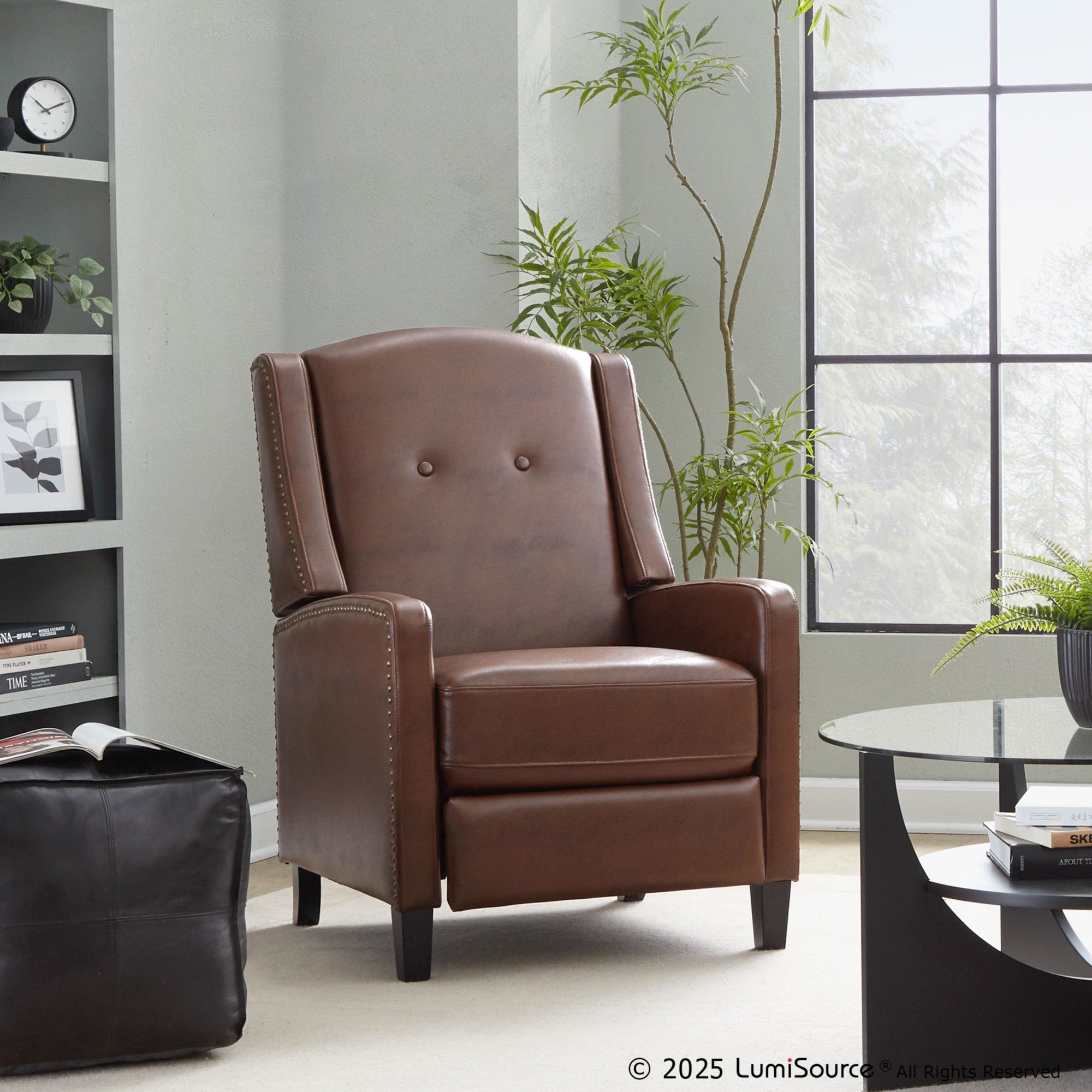 Stanley Recliner - Black Wood, Brown PU