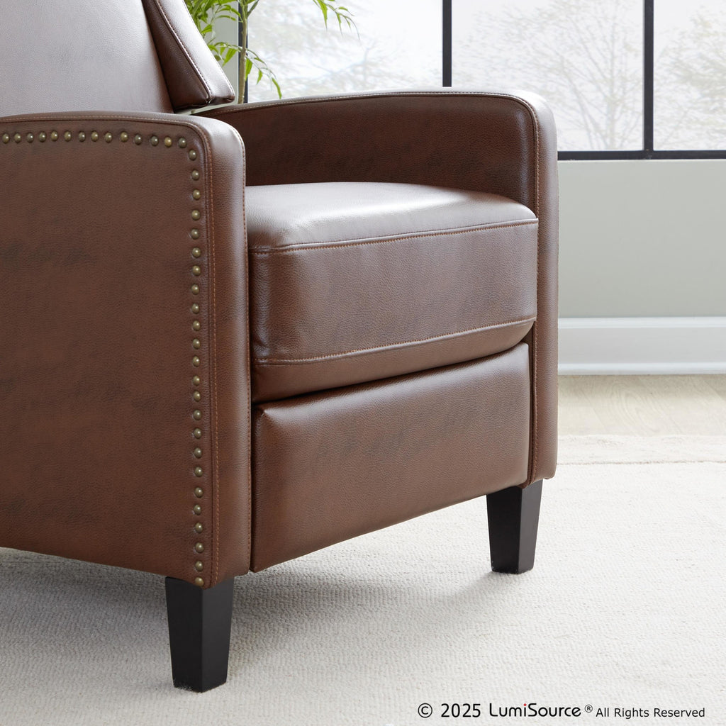 Stanley Recliner - Black Wood, Brown PU