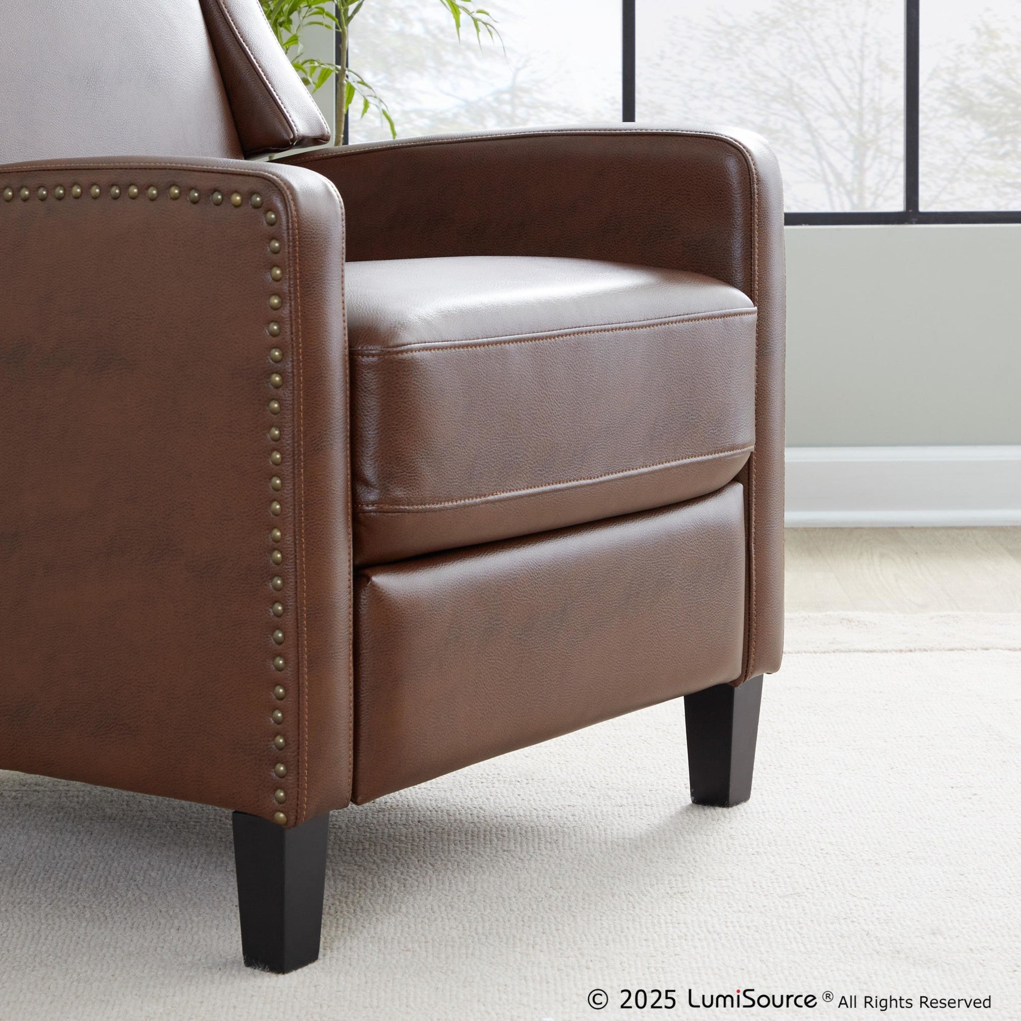 Stanley Recliner - Black Wood, Brown PU