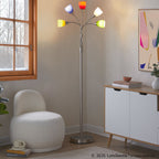 Medusa®  71" Metal Floor Lamp 5 Arm - Brushed Nickel Finish, Multi-colored Glass