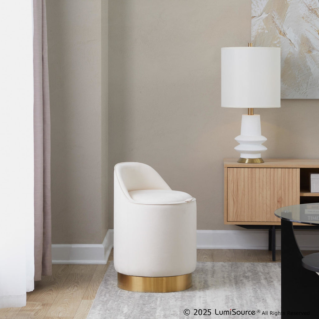 Marla 18" Vanity Stool - Gold Metal, Cream Velvet
