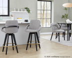 Cosmo 26" Fixed-Height Counter Stool - Set of 2 - Black Wood, Grey Fabric, Gold Metal