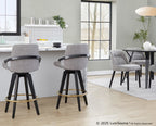 Cosmo 26" Fixed-Height Counter Stool - Set of 2 - Black Wood, Grey Fabric, Gold Metal