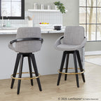 Cosmo 26" Fixed-Height Counter Stool - Set of 2 - Black Wood, Grey Fabric, Gold Metal