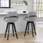 Cosmo 26" Fixed-Height Counter Stool - Set of 2 - Black Wood, Grey Fabric, Gold Metal