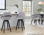 Cosmo 26" Fixed-Height Counter Stool - Set of 2 - Black Wood, Grey Fabric, Chrome Metal