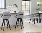 Cosmo 26" Fixed-Height Counter Stool - Set of 2 - Black Wood, Grey Fabric, Chrome Metal