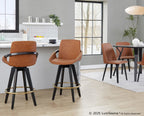 Cosmo 26" Fixed-Height Counter Stool - Set of 2 - Black Wood, Camel PU, Gold Metal