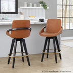 Cosmo 26" Fixed-Height Counter Stool - Set of 2 - Black Wood, Camel PU, Gold Metal