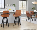 Cosmo 26" Fixed-Height Counter Stool - Set of 2 - Black Wood, Camel PU, Black Metal