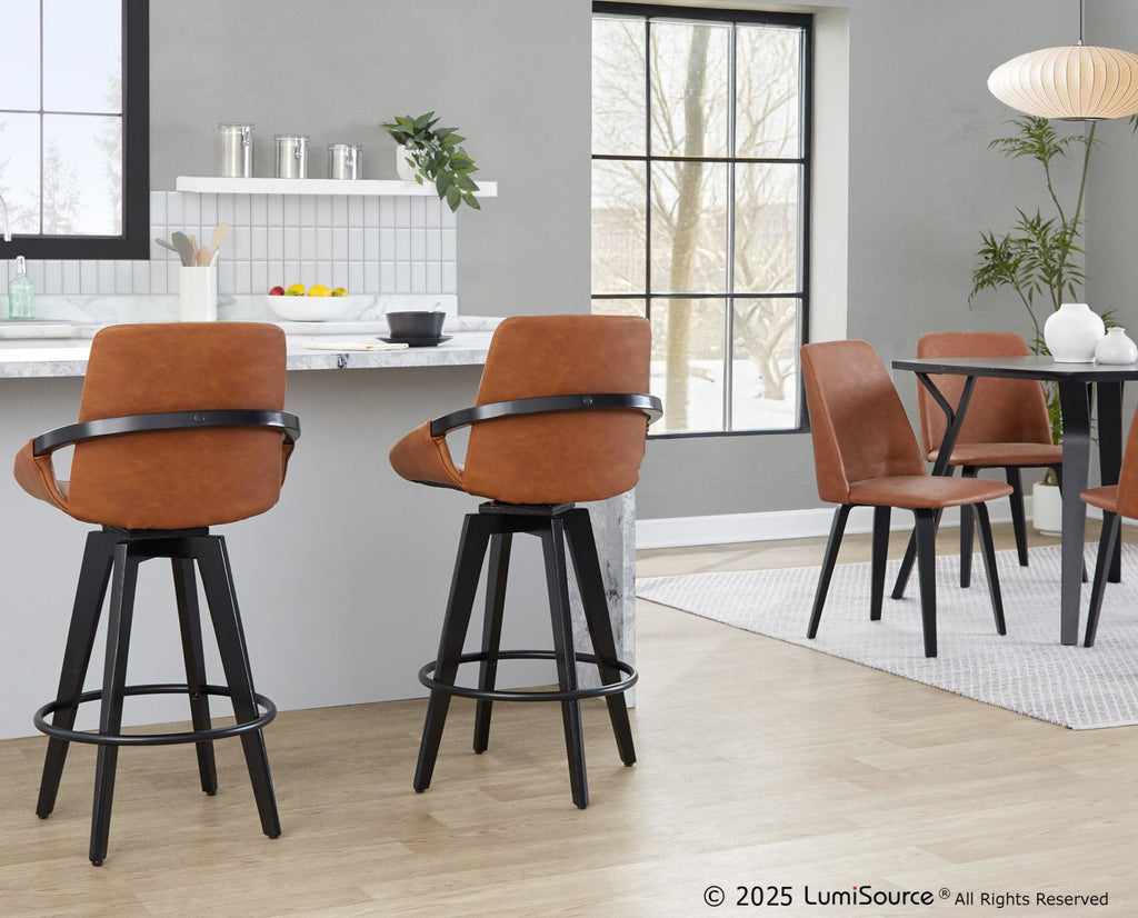 Cosmo 26" Fixed-Height Counter Stool - Set of 2 - Black Wood, Camel PU, Black Metal