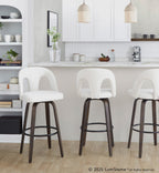 Ava Upholstered 30" Fixed-Height Barstool - Set of 2 - Walnut Glazed Wood, Snow White Fabric, Black Metal