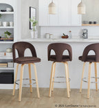 Ava Upholstered 30" Fixed-Height Barstool - Set of 2 - Natural Wood, Espresso Velvet, Chrome Metal