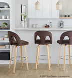 Ava Upholstered 30" Fixed-Height Barstool - Set of 2 - Natural Wood, Espresso Velvet, Chrome Metal