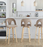 Ava Upholstered 30" Fixed-Height Barstool - Set of 2 - Natural Wood, Taupe Velvet, Chrome Metal