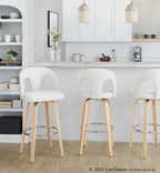 Ava Upholstered 30" Fixed-Height Barstool - Set of 2 - Natural Wood, Snow White Fabric, Chrome Metal