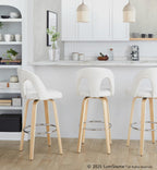 Ava Upholstered 30" Fixed-Height Barstool - Set of 2 - Natural Wood, Snow White Fabric, Chrome Metal