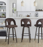 Ava Upholstered 30" Fixed-Height Barstool - Set of 2 - Walnut Glazed Wood, Espresso Velvet, Black Metal