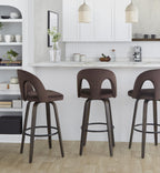 Ava Upholstered 30" Fixed-Height Barstool - Set of 2 - Walnut Glazed Wood, Espresso Velvet, Black Metal