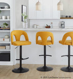 Ava Upholstered Adjustable Barstool - Set of 2 - Black Metal, Yellow Fabric