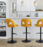 Ava Upholstered Adjustable Barstool - Set of 2 - Black Metal, Yellow Fabric
