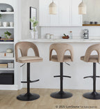Ava Upholstered Adjustable Barstool - Set of 2 - Black Metal, Taupe Velvet