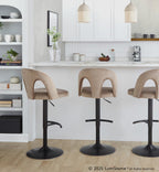 Ava Upholstered Adjustable Barstool - Set of 2 - Black Metal, Taupe Velvet
