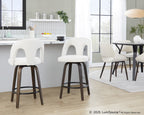 Ava Upholstered 26" Fixed-Height Counter Stool - Set of 2 - Walnut Glazed Wood, Snow White Fabric, Black Metal