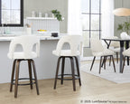 Ava Upholstered 26" Fixed-Height Counter Stool - Set of 2 - Walnut Glazed Wood, Snow White Fabric, Black Metal