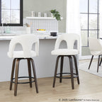Ava Upholstered 26" Fixed-Height Counter Stool - Set of 2 - Walnut Glazed Wood, Snow White Fabric, Black Metal