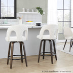 Ava Upholstered 26" Fixed-Height Counter Stool - Set of 2 - Walnut Glazed Wood, Snow White Fabric, Black Metal