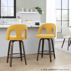 Ava Upholstered 26" Fixed-Height Counter Stool - Set of 2 - Walnut Glazed Wood, Yellow Fabric, Black Metal